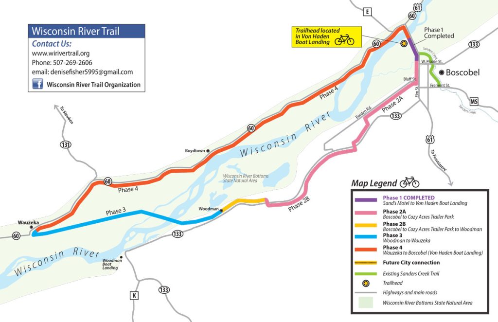 Wisconsin River Trail Map showing the various phases of trail construction.